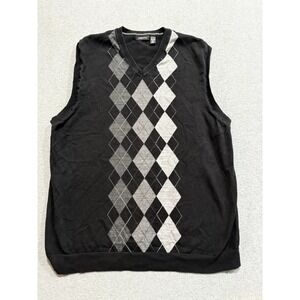 Claiborne Mens XXL Sweater Vest Sweater Pullover Cotton Golf Black/Gray Argyle